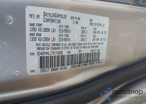 2007 Dodge Grand Caravan Sxt из США, поврежденный, VIN 2D4GP44L17R178282